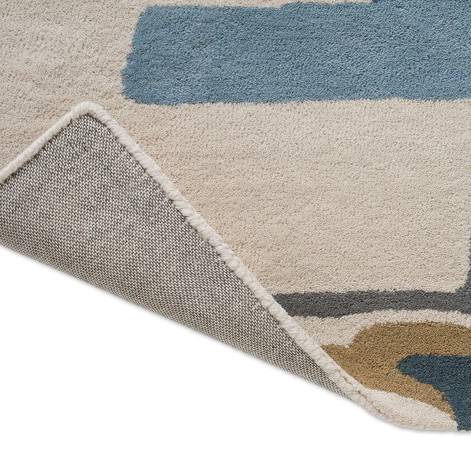 Harlequin Zeal Indigo rug, detail of folded corner and backing
