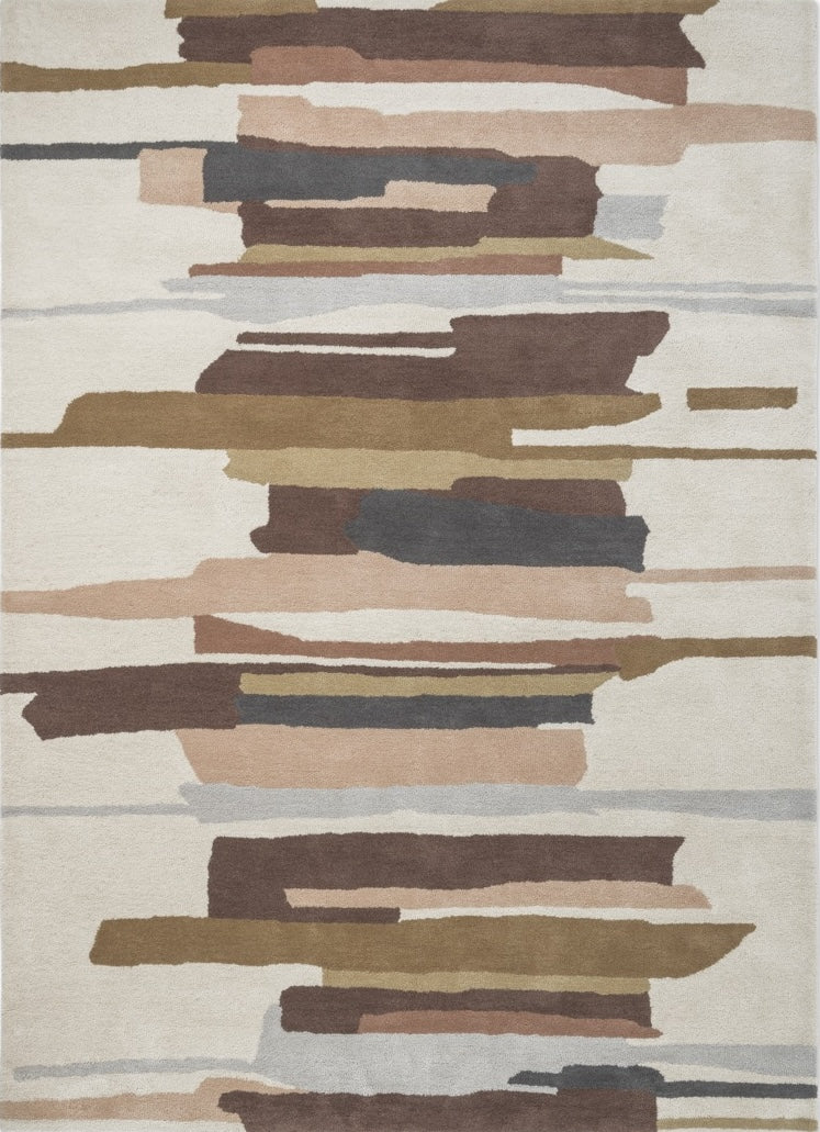 Harlequin Zeal Taupe rug in ivory with brown and blush brushstrokes, top view