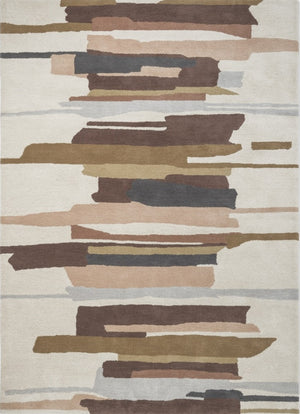 Harlequin Zeal Taupe rug in ivory with brown and blush brushstrokes, top view