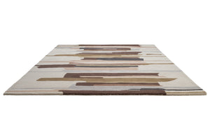 Harlequin Zeal Taupe rug in ivory with brown and blush brushstrokes, perspective view
