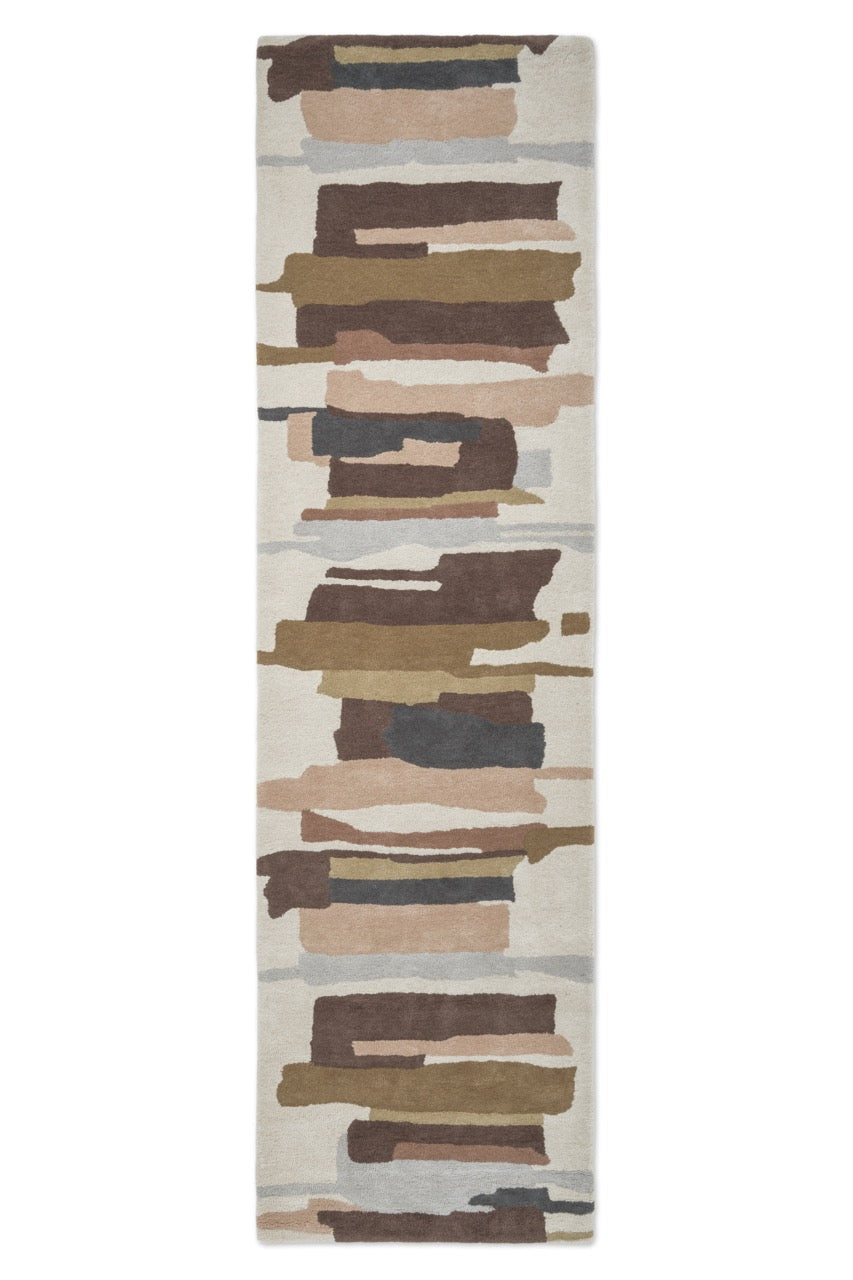 Harlequin Zeal Taupe runner in ivory with brown and blush brushstrokes, top view
