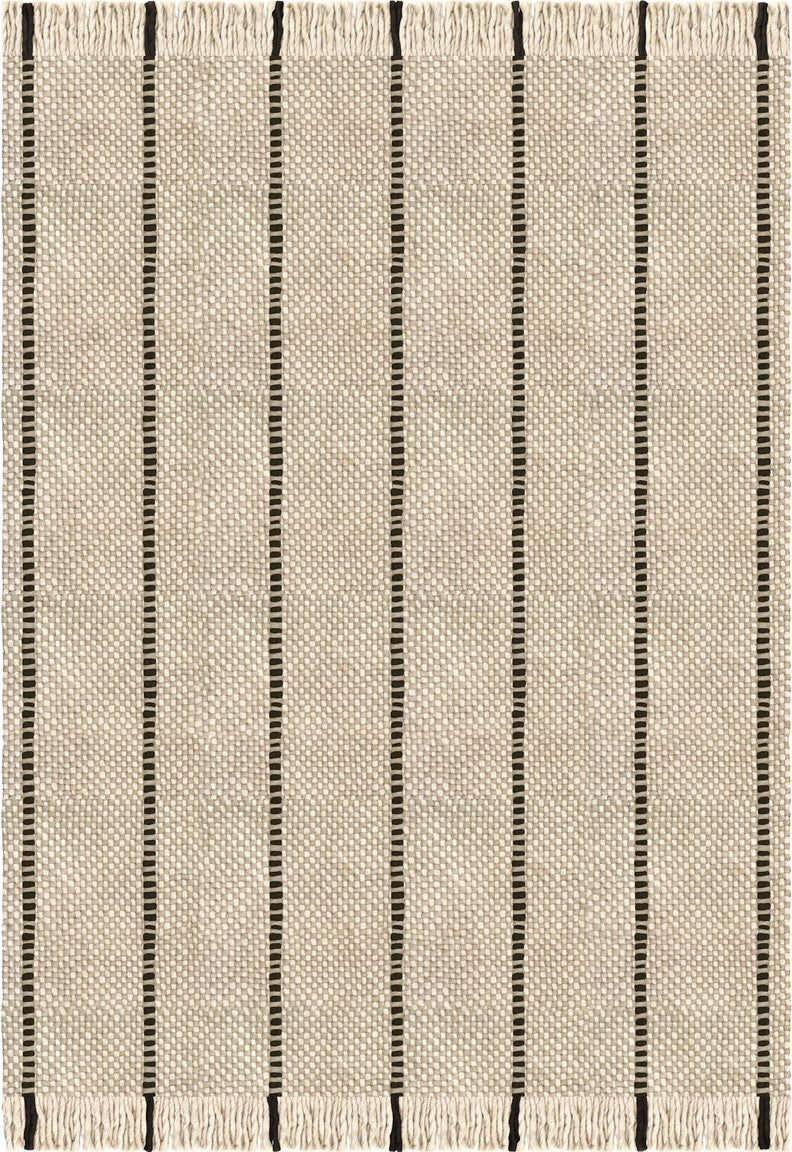 Black White Striped Wool Rug, Layered Cord, top view