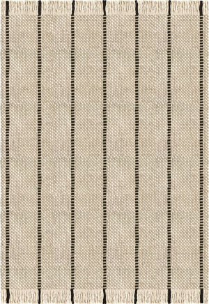 Black White Striped Wool Rug, Layered Cord, top view