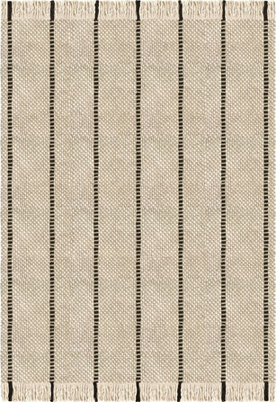 Black White Striped Wool Rug, Layered Cord, top view