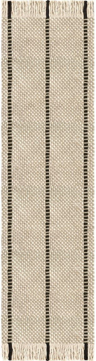 Black White Striped Wool Rug, Layered Cord, runner, top view