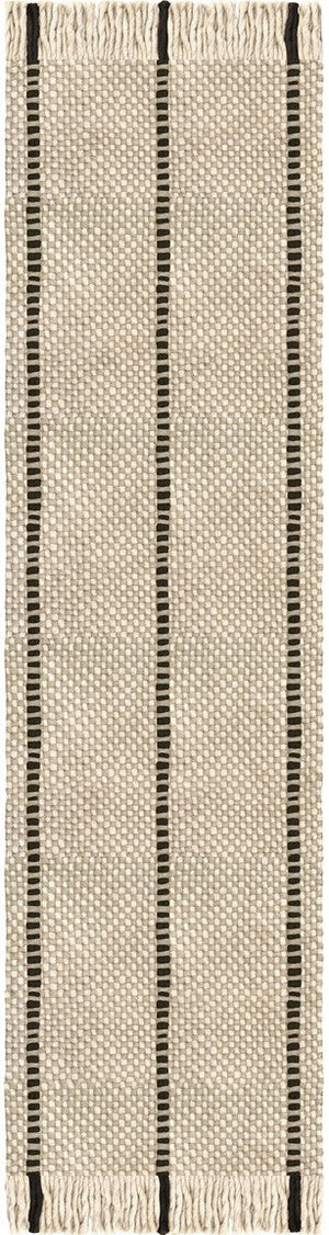Black White Striped Wool Rug, Layered Cord, runner, top view