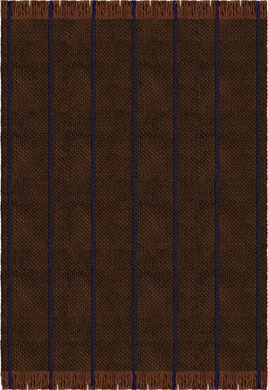Brown Striped Wool Rug, Layered Cord Blue Brown, top view