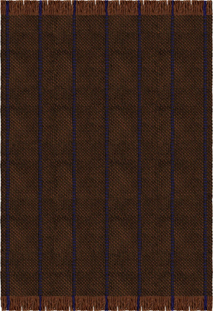 Brown Striped Wool Rug, Layered Cord Blue Brown, top view