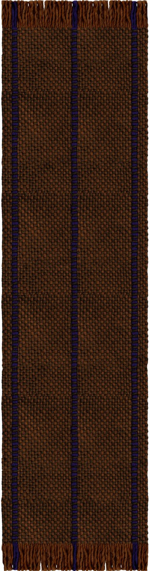 Brown Striped Wool Rug, Layered Cord Blue Brown, runner, top view