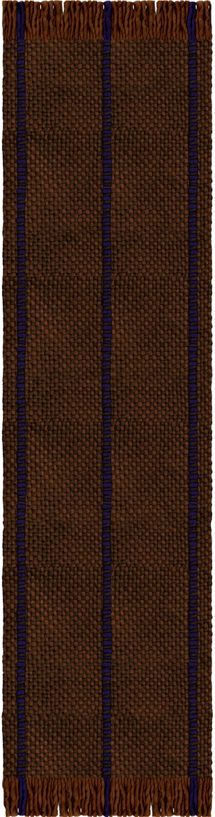 Brown Striped Wool Rug, Layered Cord Blue Brown, runner, top view