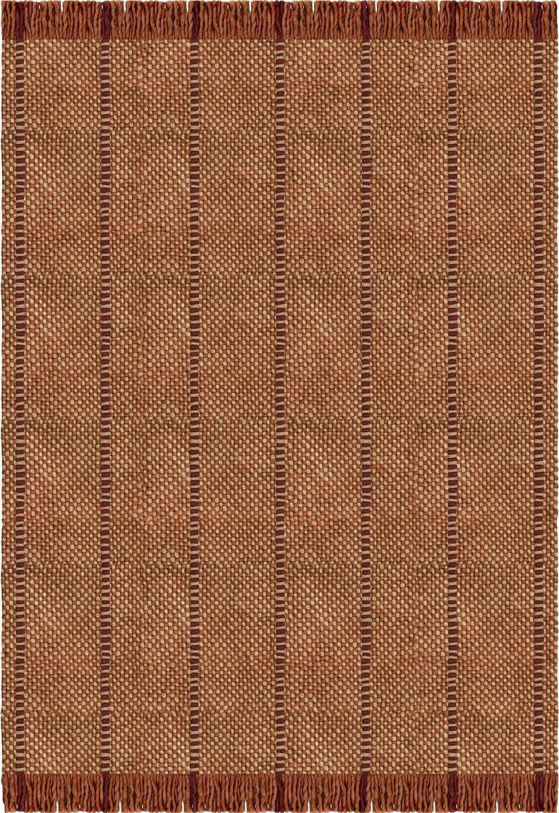 Rust Striped Wool Rug, Layered Cord Burgundy Rust, top view