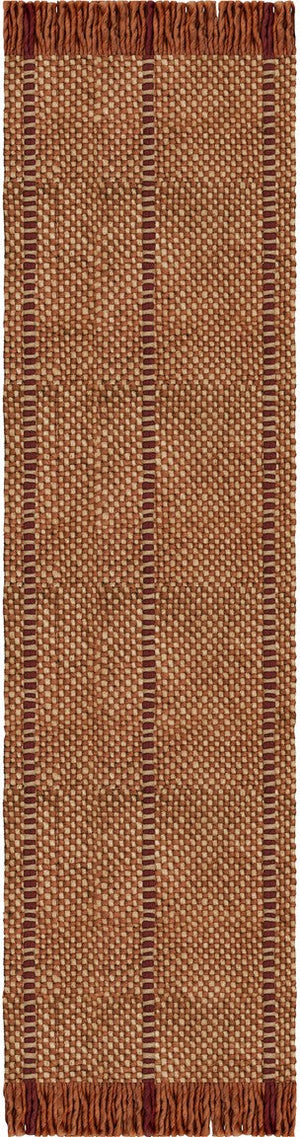 Rust Striped Wool Rug, Layered Cord Burgundy Rust, runner, top view