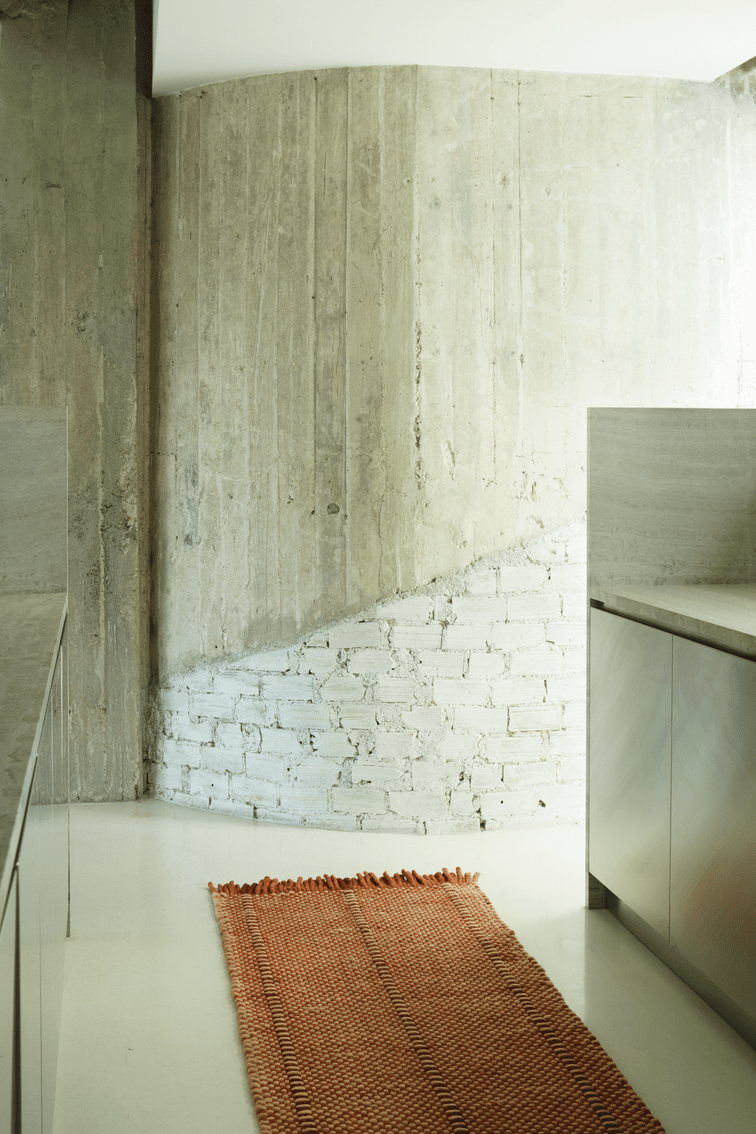 Rust Striped Wool Rug, Layered Cord Burgundy Rust, runner in an interior