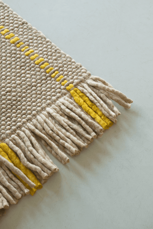 Yellow Striped Rug, Layered Cord Yellow Oatmeal, detail of the weave and fringes