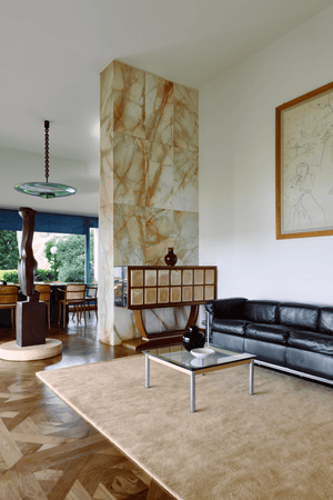 Pale Yellow Wool Rug, Layered Soft Yellow, in a living room