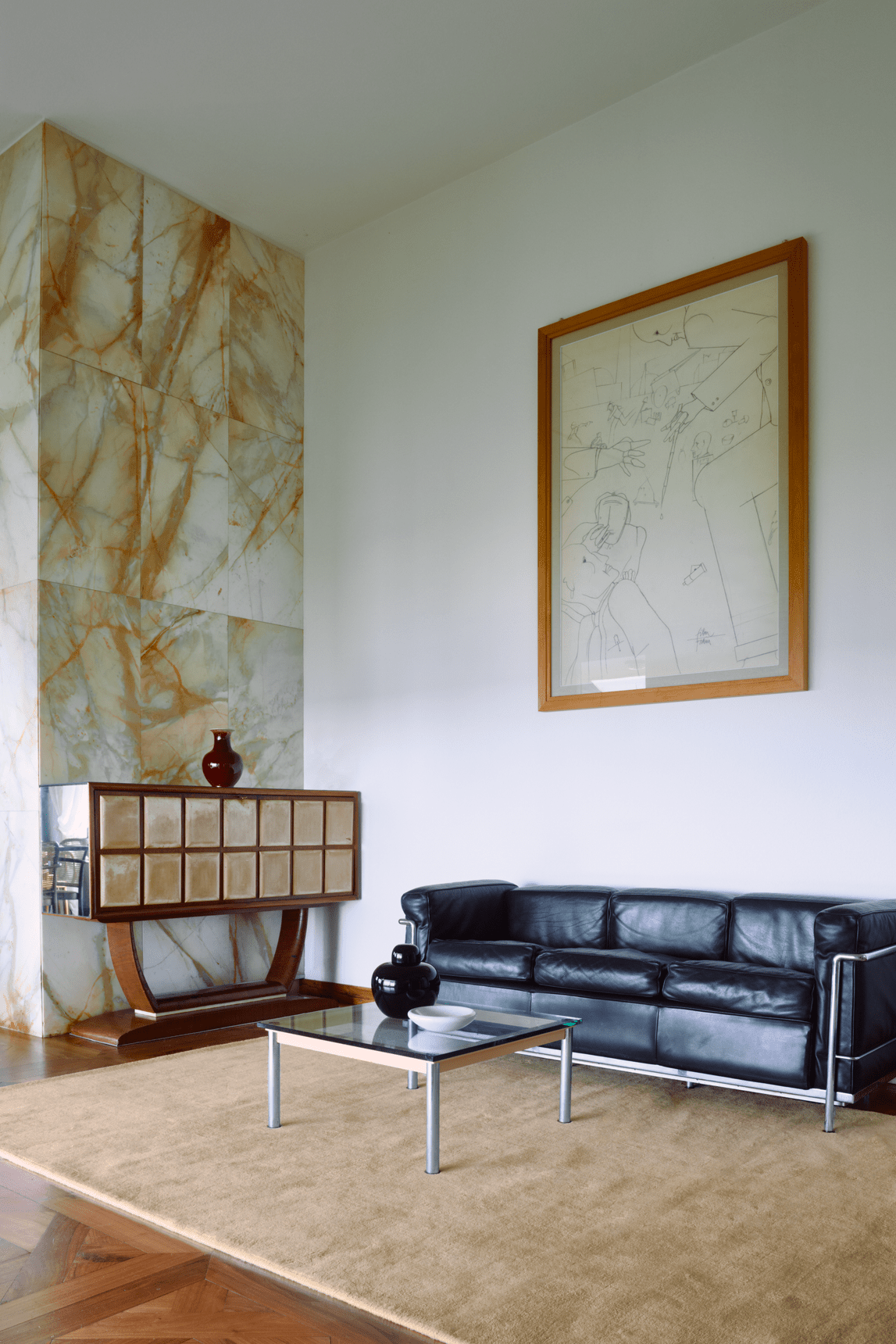 Pale Yellow Wool Rug, Layered Soft Yellow, in a living room