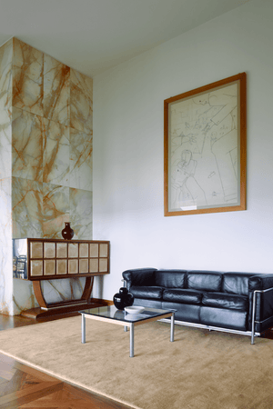 Pale Yellow Wool Rug, Layered Soft Yellow, in a living room