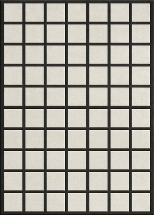 Layered Avenue Checked Bone White hand-woven wool rug with black and white geometric pattern - retro modern design