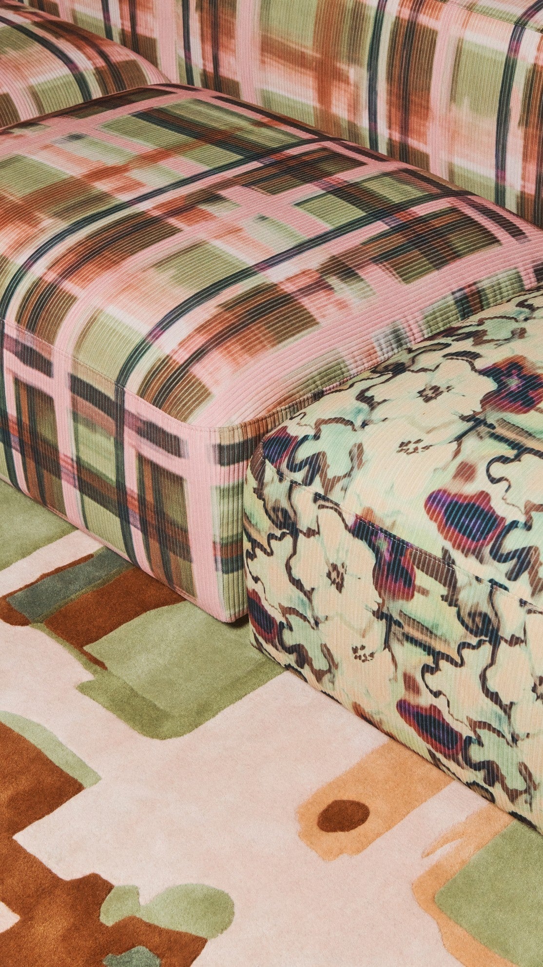 Plaid Rug Garden Pop, Layered x Collina Strada, detail of the carved wool