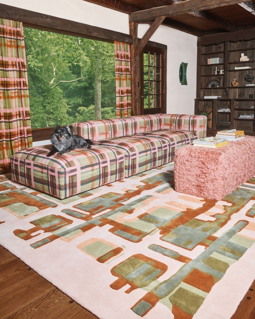 Plaid Rug Garden Pop, Layered x Collina Strada, in a living room