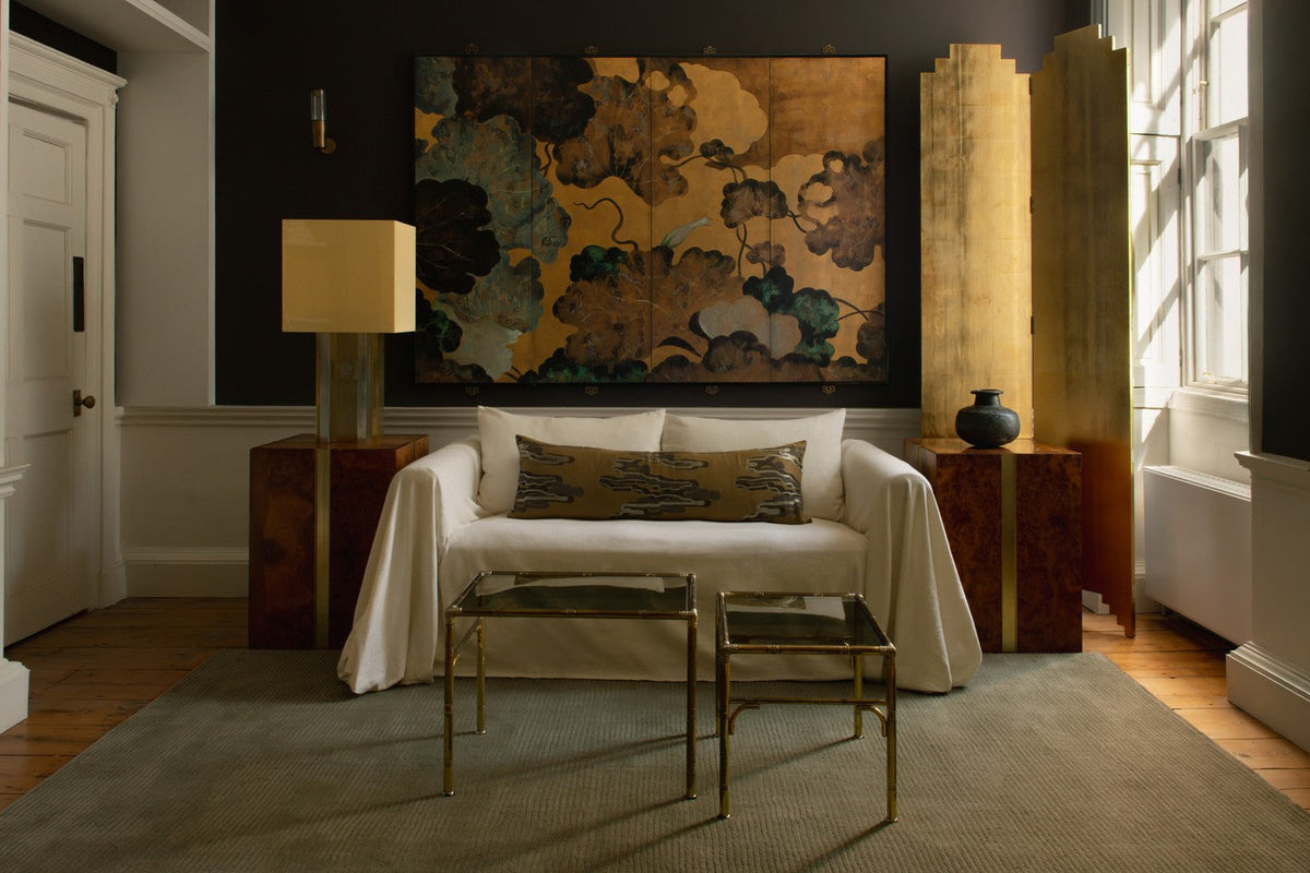 Olive Green Wool Rug, Layered Drift Wool Olive, in a living room
