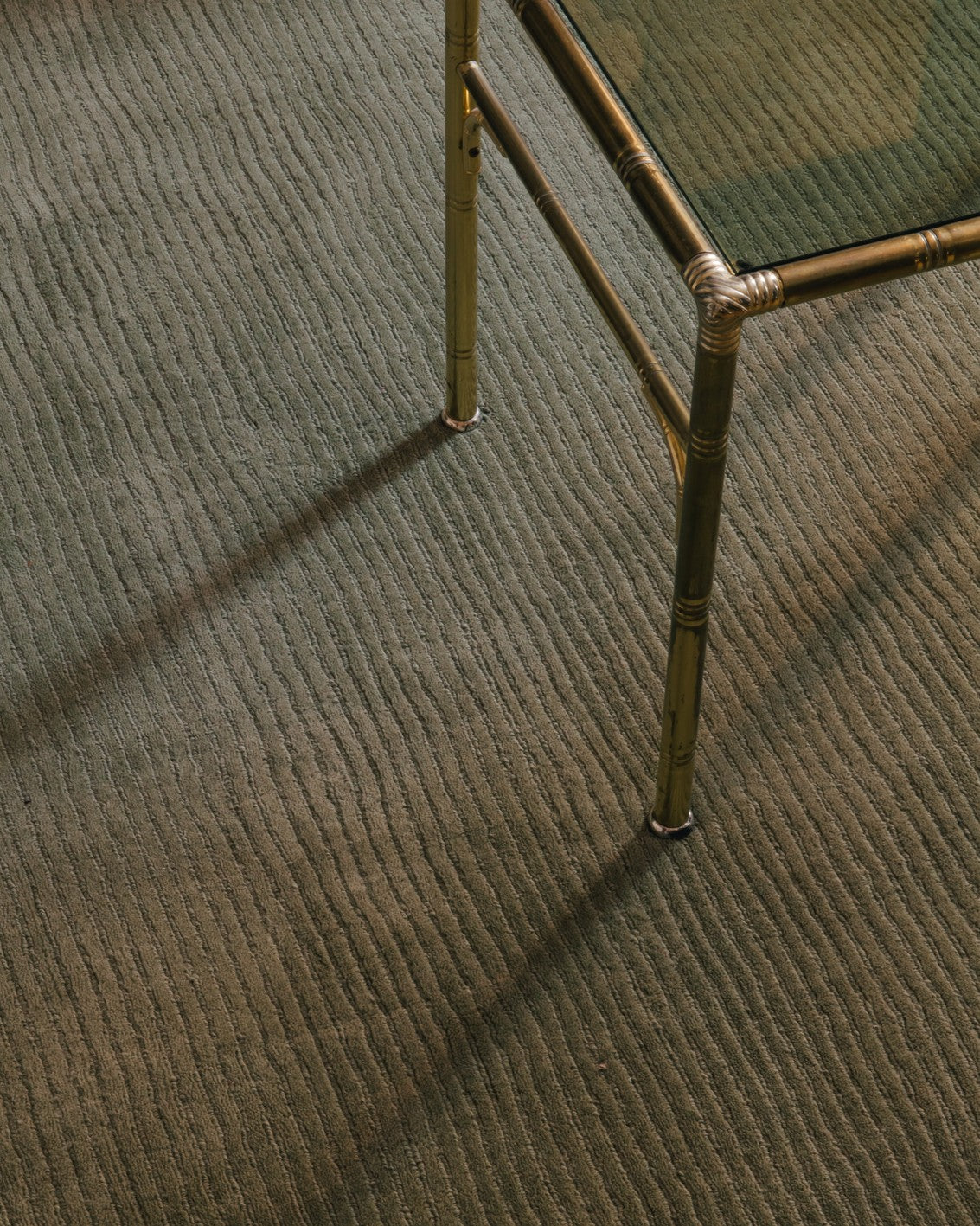 Olive Green Wool Rug, Layered Drift Wool Olive, close up in an interior