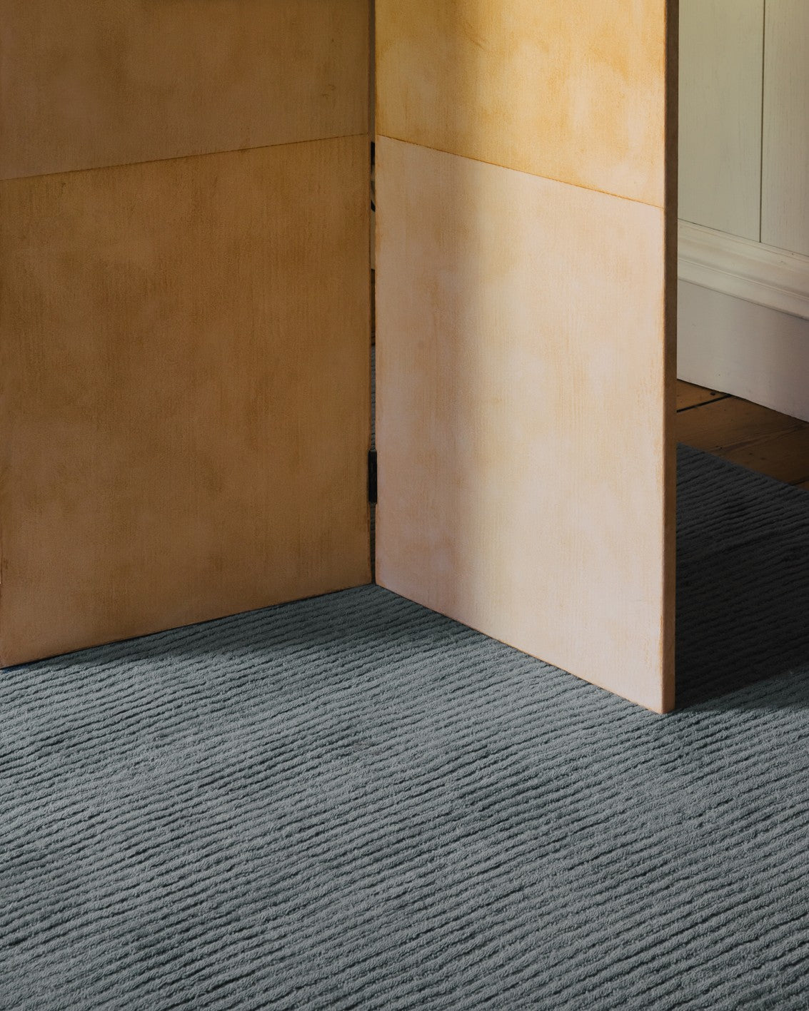 Blue Wool Rug, Layered Drift Wool Dusty Blue, close up in an interior