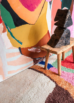 Colourful Rug Kaleidoscope, Layered x Chontos, close up in an interior