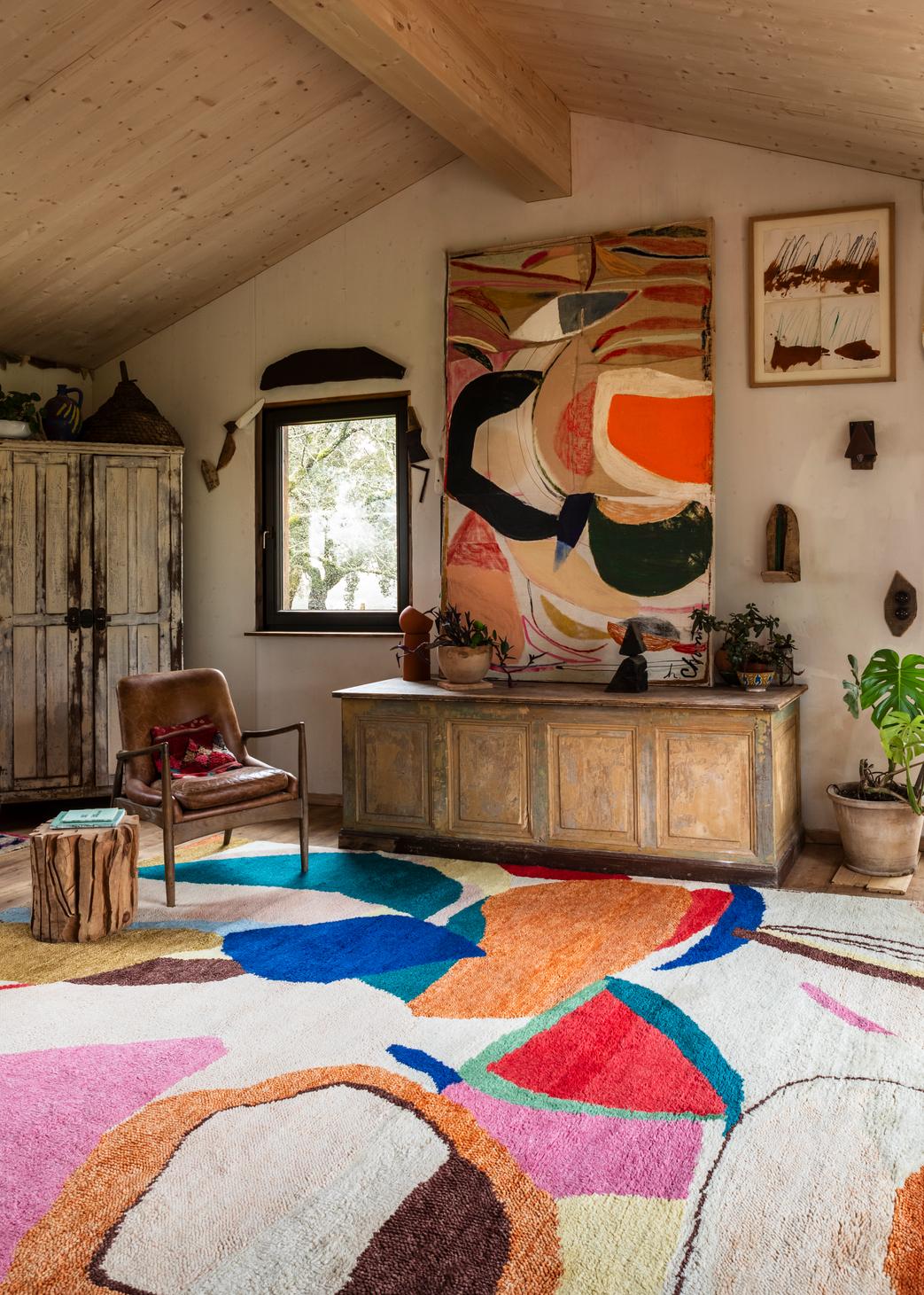 Colourful Rug Kaleidoscope, Layered x Chontos, in a living room