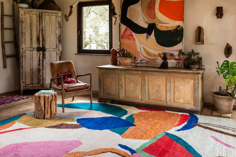 Colourful Rug Kaleidoscope, Layered x Chontos, in a living room