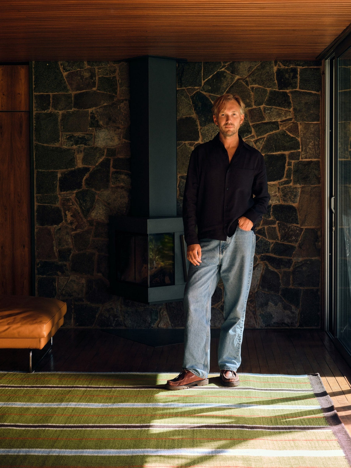 Green Stripe Rug, Layered x Tom Morris Cooper, with designer Tom Morris