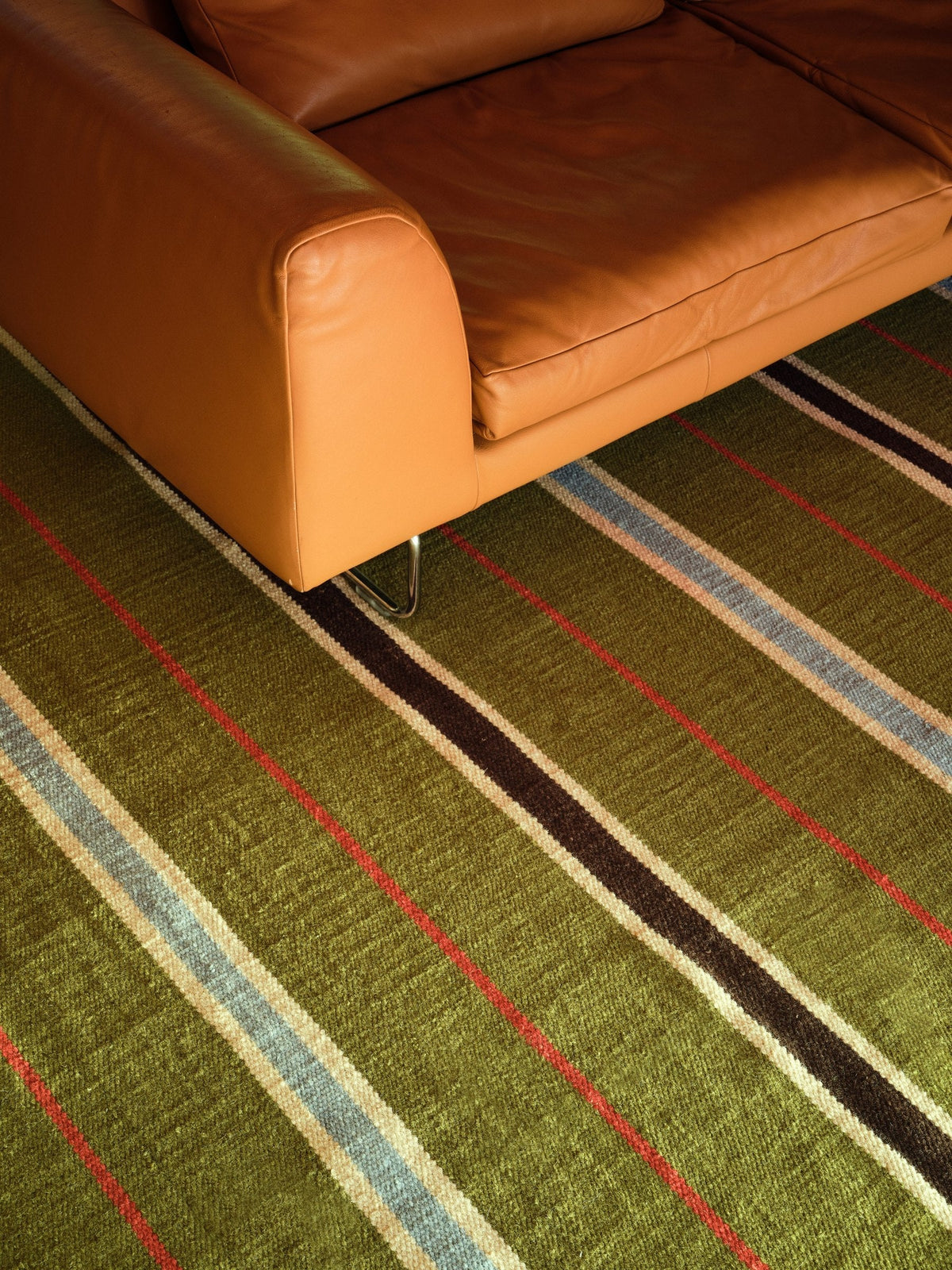 Green Stripe Rug, Layered x Tom Morris Cooper, detail of the flat weave