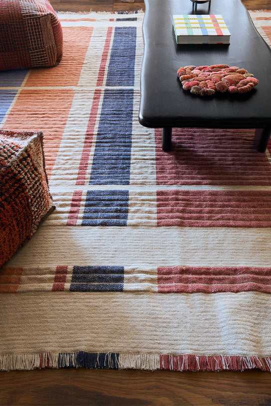 Lorena Canals Columns Multi Color Wool Rug, in a living room