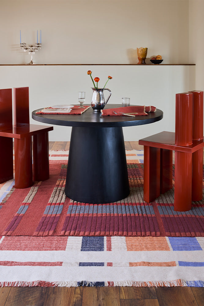 Lorena Canals Columns Sienna Wool Rug, in a living room