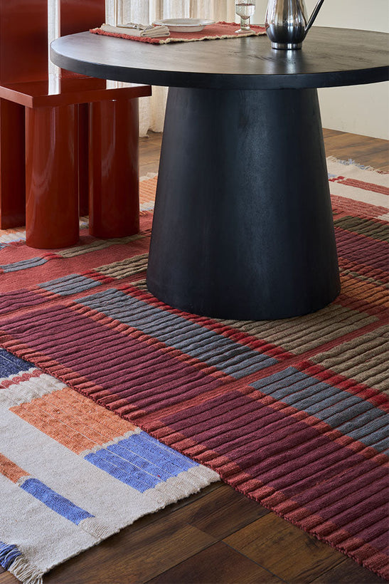 Lorena Canals Columns Sienna Wool Rug, in a living room
