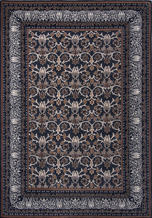 Morris & Co Borage Blue rug in indigo, ivory and caramel, top view