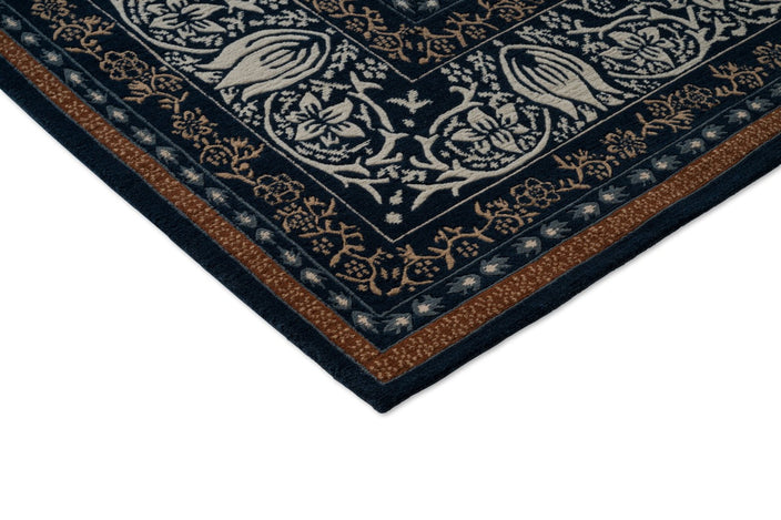 Morris & Co Borage Blue rug, detail of corner and pile