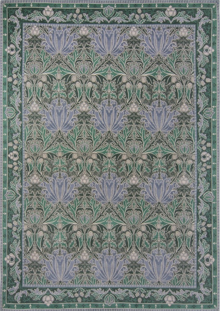 Morris & Co Helena Mineral rug in sea green and lavender blue, top view
