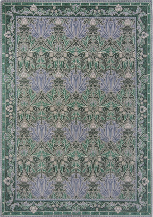 Morris & Co Helena Mineral rug in sea green and lavender blue, top view