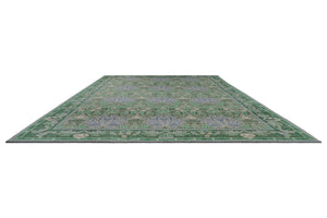 Morris & Co Helena Mineral rug in sea green and lavender blue, perspective view