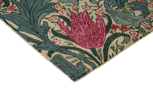 Morris & Co Lent Lily Plum Bayleaf rug, detail of corner and pile
