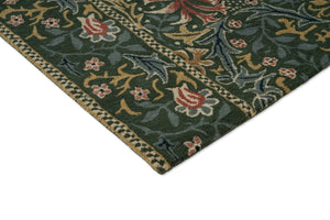 Morris & Co Walthamstow Forest Teal rug, detail of corner and pile