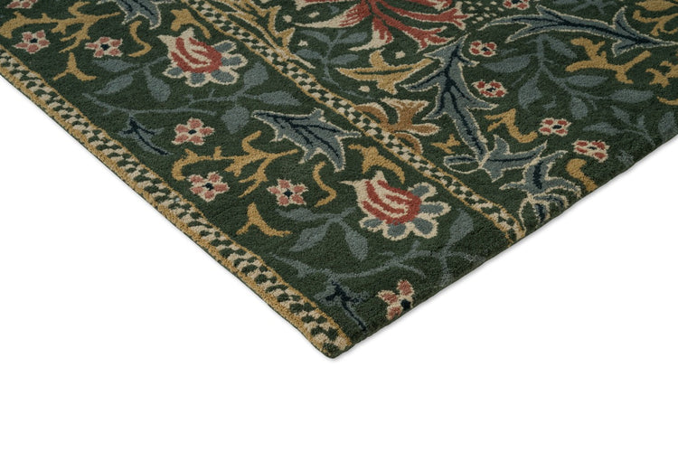 Morris & Co Walthamstow Forest Teal rug, detail of corner and pile
