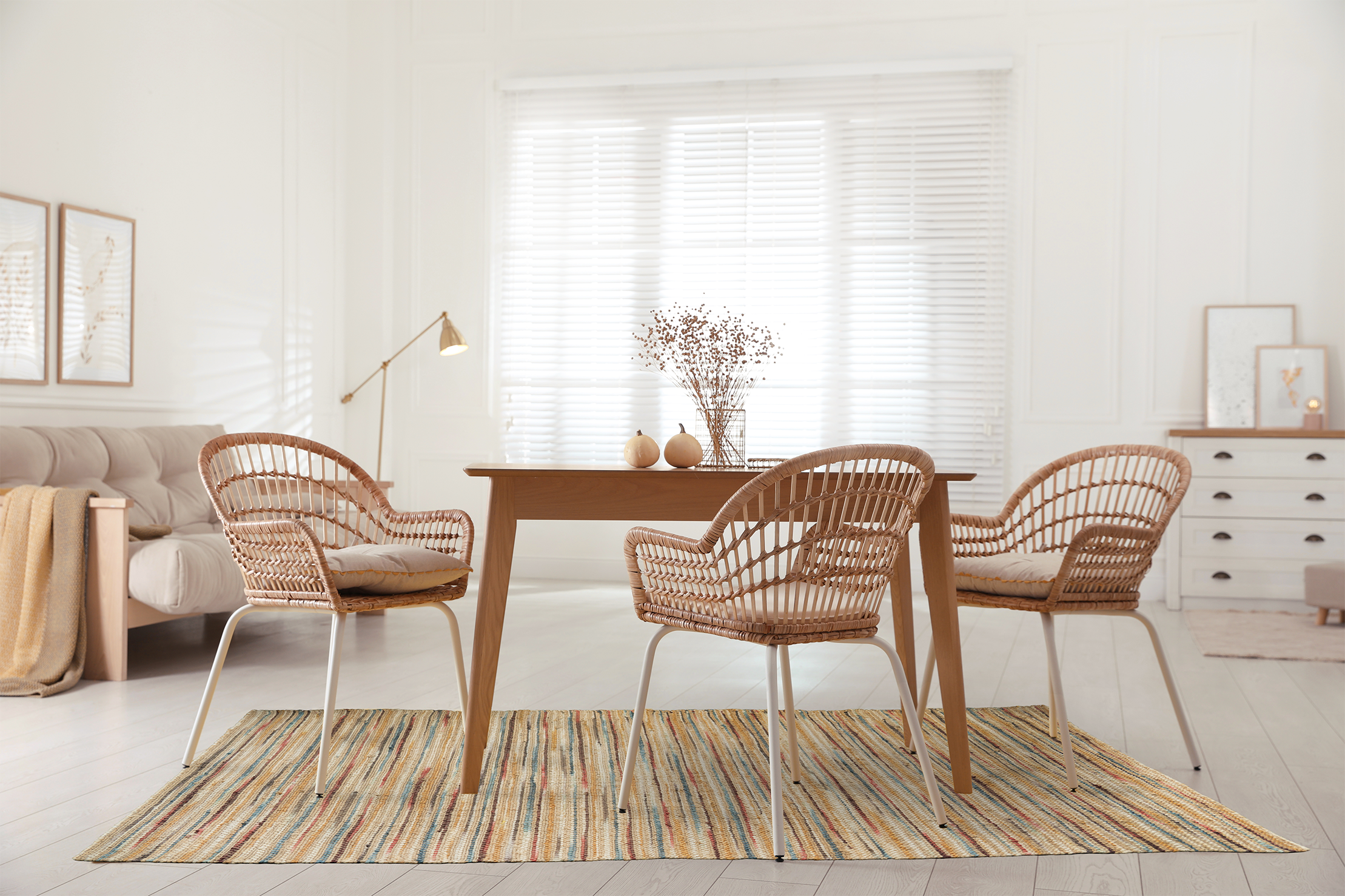 Acsento Bilbao Multi rug styled in a contemporary living room with neutral furnishings and colorful accents


