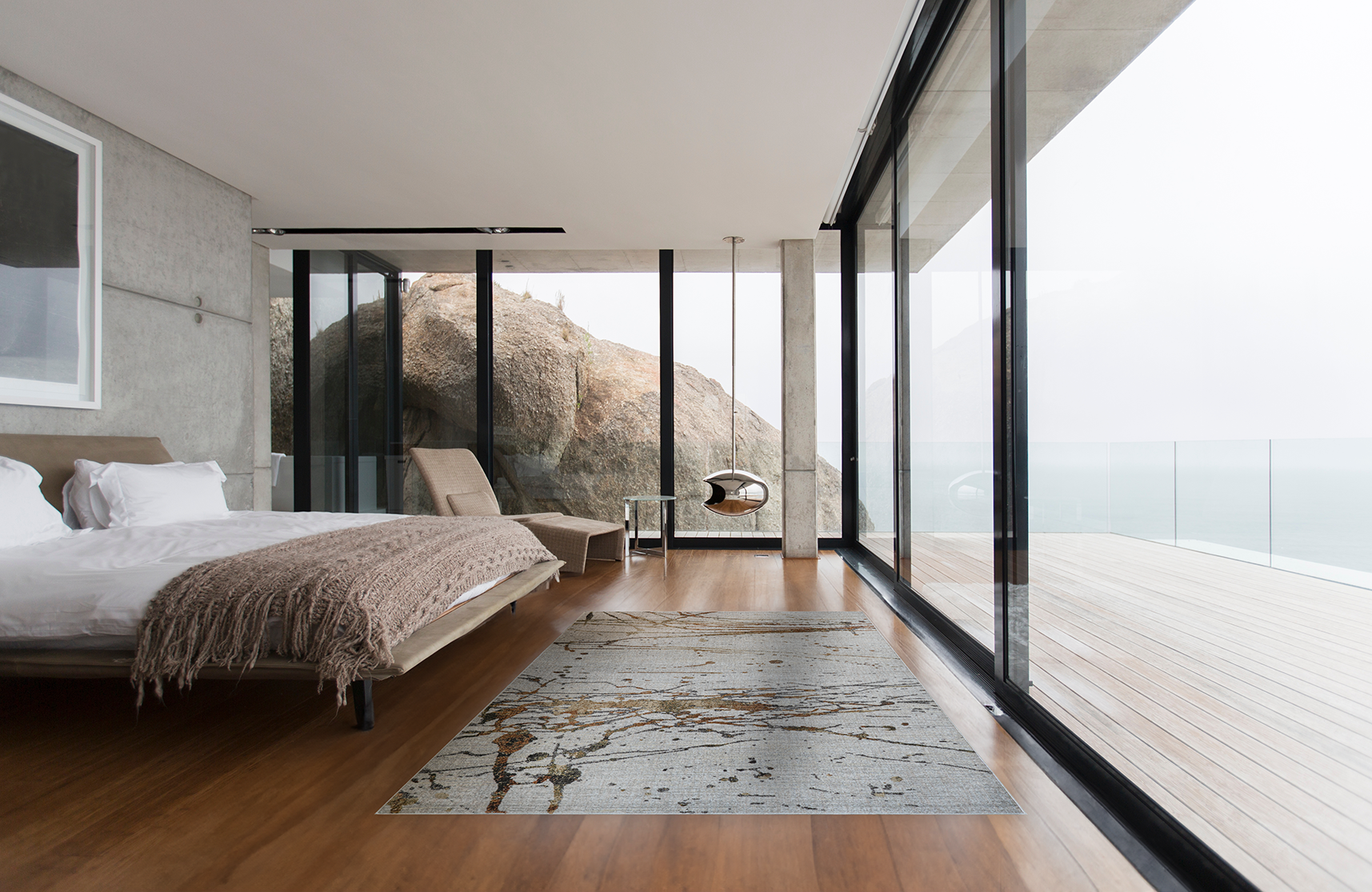 Acsento Jura Multi 1 rug styled in a contemporary living room with neutral furnishings and vibrant accents.

