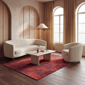 Acsento Laguna Burgundy rug in burgundy with coral red flecks, shown in an interior