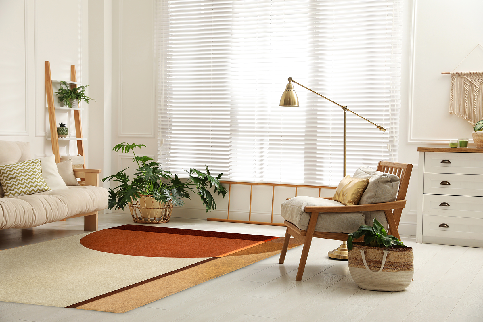 Acsento Palau Terra wool rug styled in a soft-toned living room with natural textures and warm lighting


