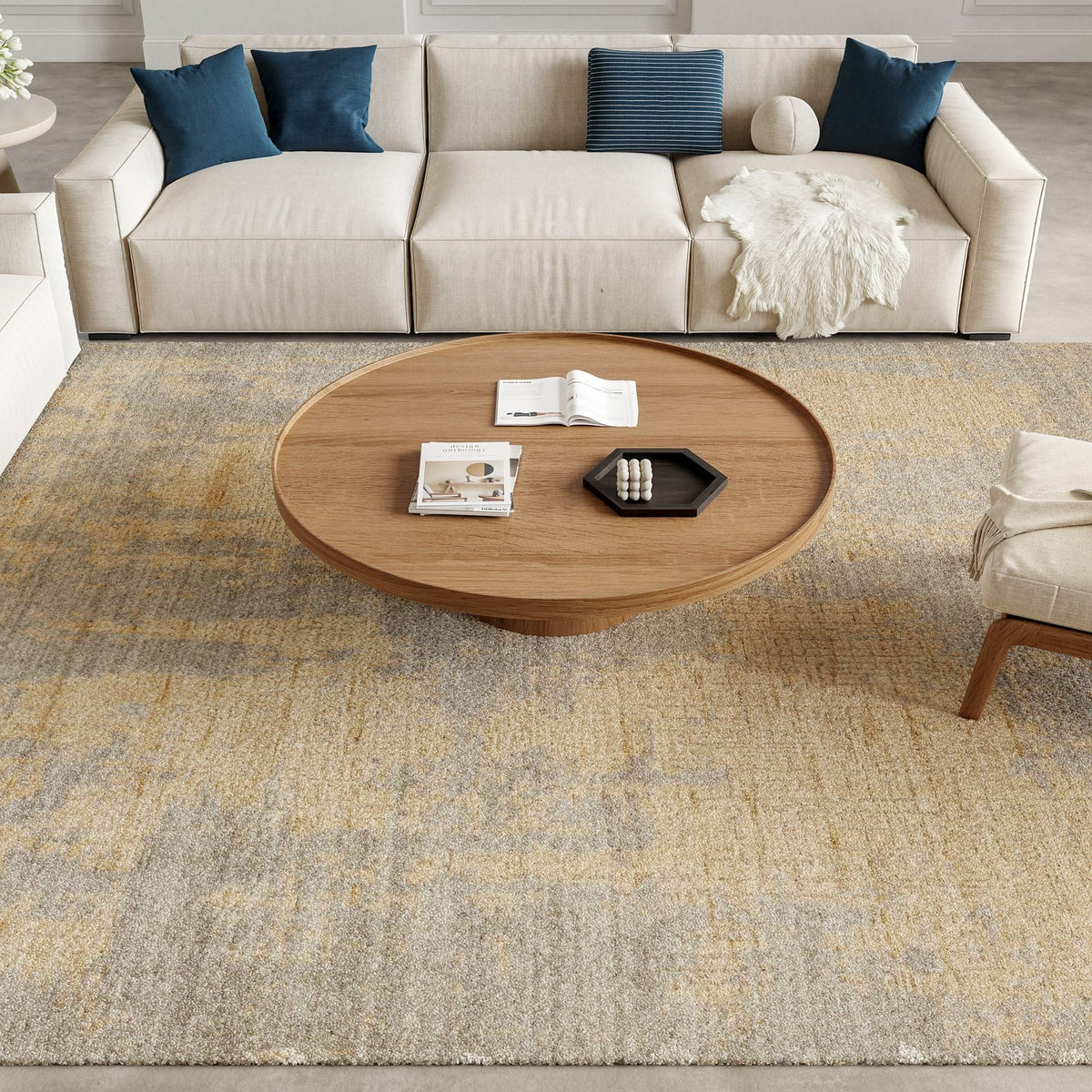 Nourison Harmony HAY05 Grey Gold Rug, in a living room