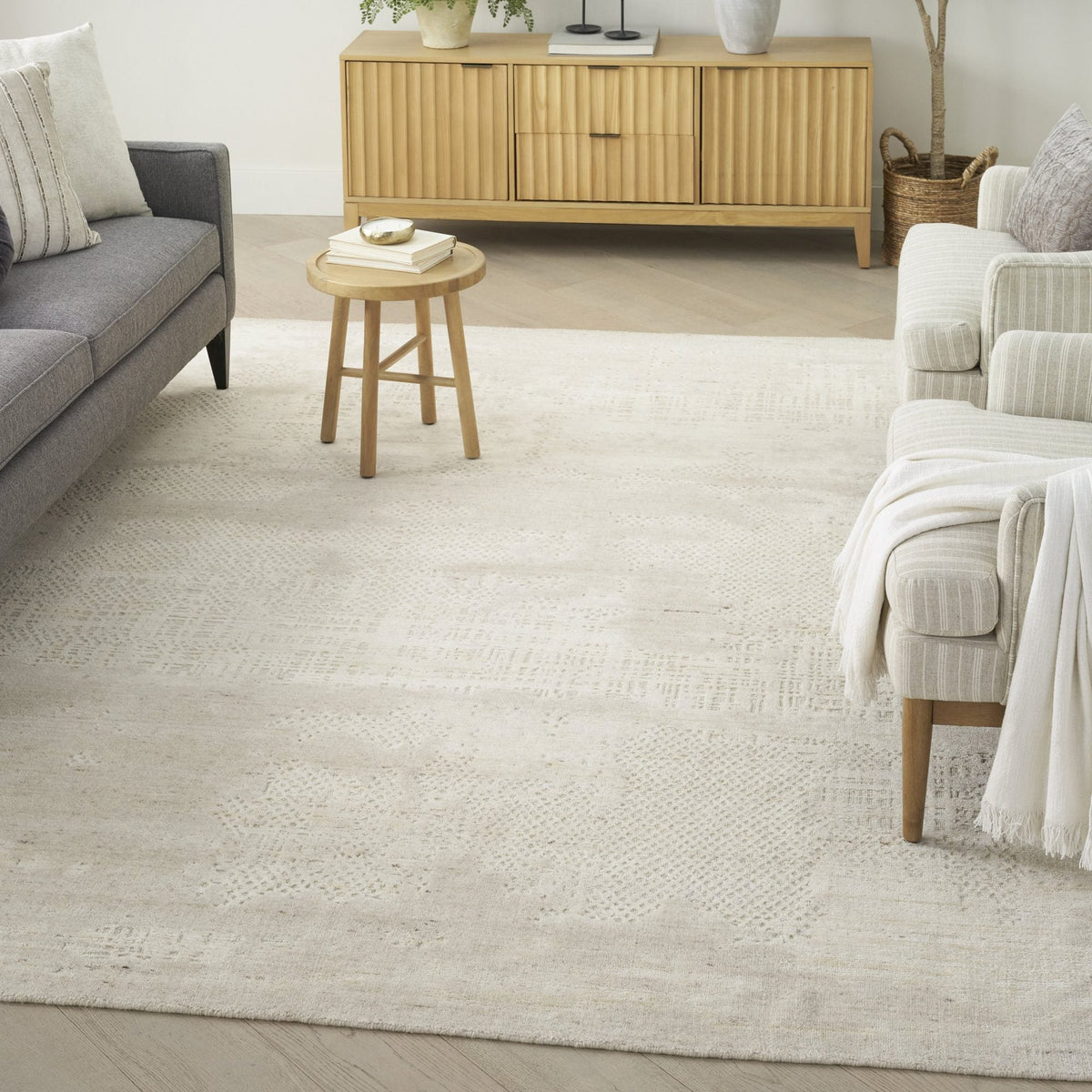 Nourison Harmony HAY07 Ivory Abstract Rug, in a living room