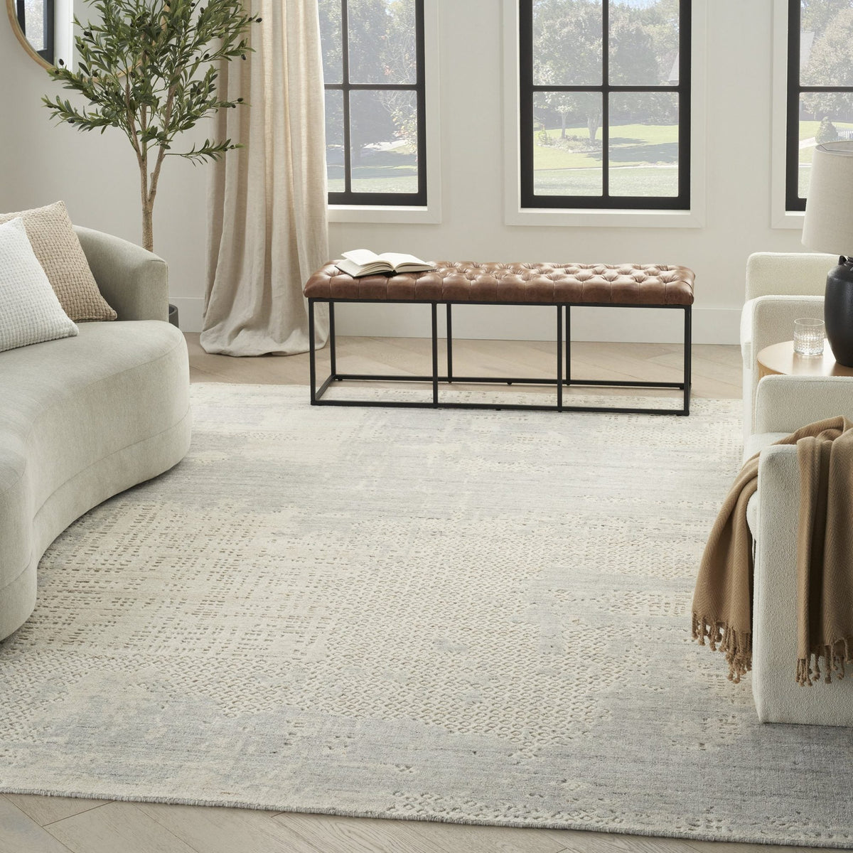 Nourison Harmony HAY04 Ivory Grey Rug, in a living room